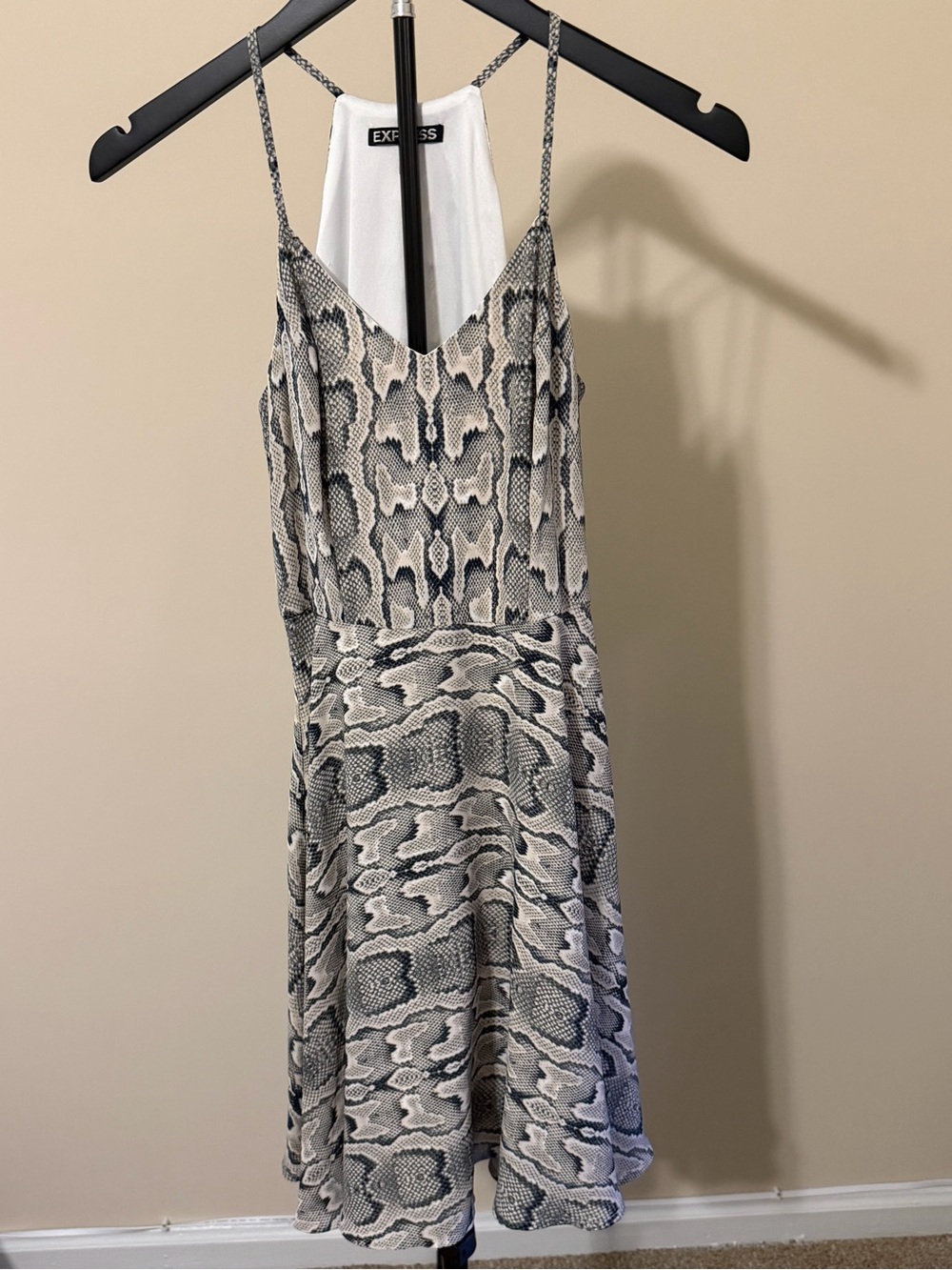 Express Snake-Print Slip Mini Dress in Gray and Cream